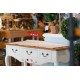 طاولة كونسول خشبي كلاسيك -  لون أبيض كريمي بسطح خشبي - مع زخارف